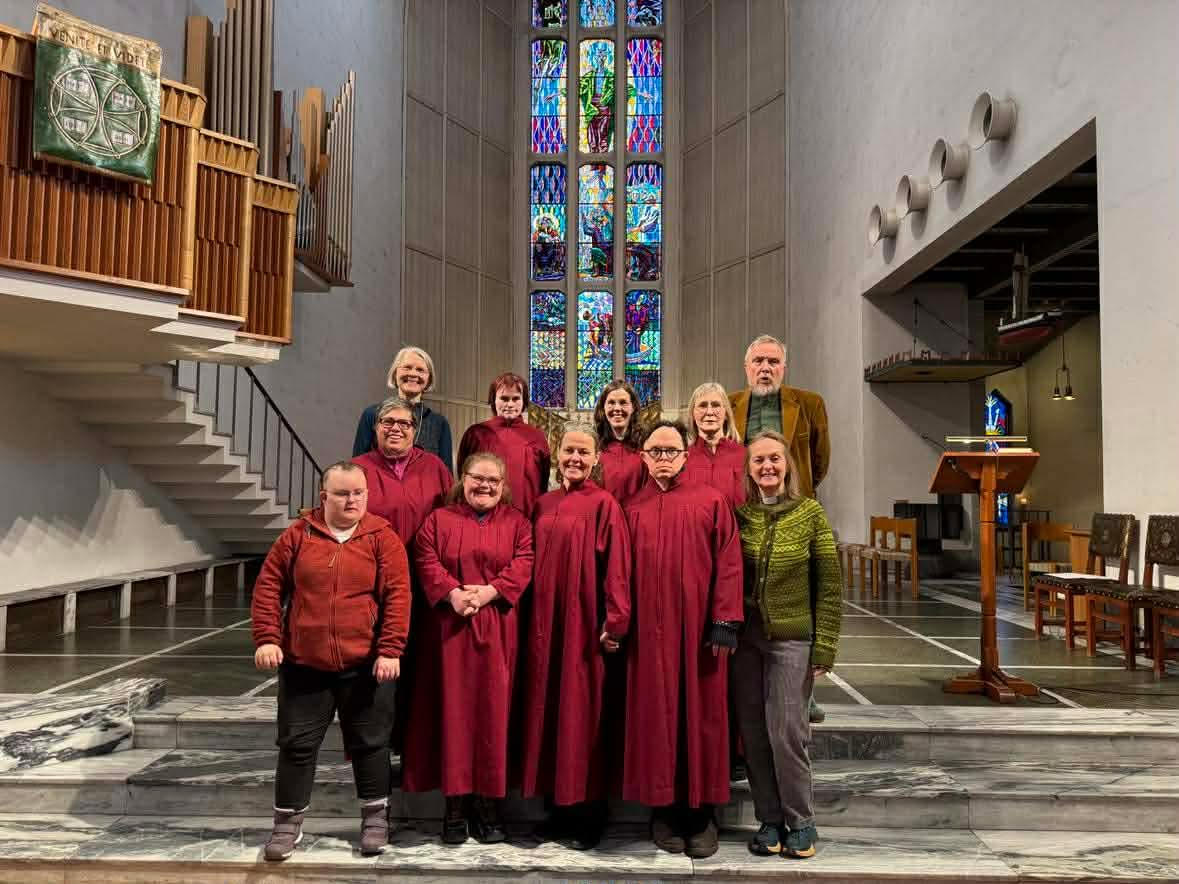 Fra øverst til venstre: Seniorrådgiver og prest Elin Vangen, Hanne Rosvoll, diakonene Line Lindfjeld Nilsen, Vigdis Larsen og Ola Smeplass. Foran fra venstre: Natalie Hjerde, Tone Sydnes, Anne-Marit Edvardsen, assistent Torill Edvardsen, Magnus Hutchinson og diakon Ingrid Løkken. Foto: Vivian Marie T. Edvardsen