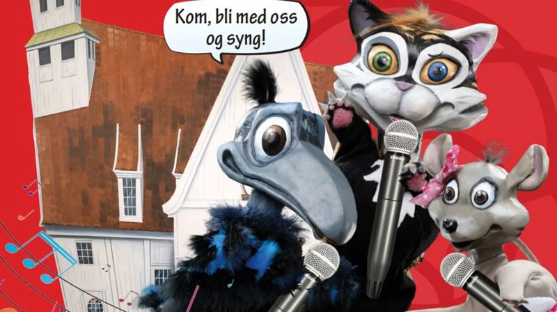 Fredag er det barnesangkveld i Egersund kirke med Ravn, Elsa Mus og Katten Kim fra Ravnekjerkå dukketeater.