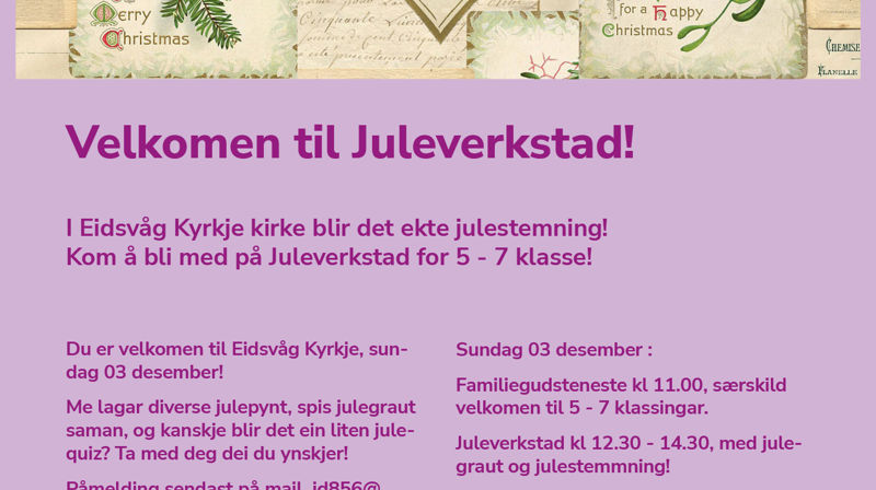 Familegudsteneste og Juleverkstad - 03.12