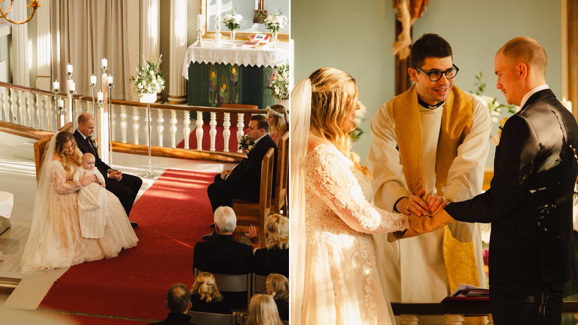 Dåps- og bryllupsseremoniene ble feiret i Vinger kirke. Foto: Lydia GP Photography