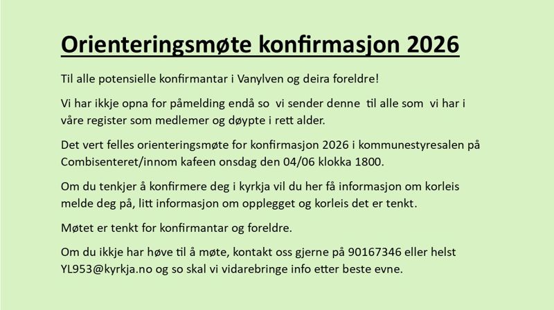Informasjonsmøte for konfirmantar 2025-2026