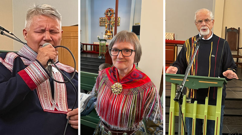 John Henrik Mienna, Tove Lill Labahå Magga og Per Oskar Kjølaas var blant bidragsyterne på forsoningsseminaret i Kirkenes i september 2023. Foto: Berit Kristin Klevmoen.