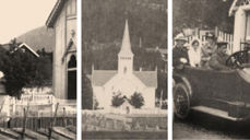 Historiske foto av portalen fra hhv. før 1900, ca 1910 og 1917.