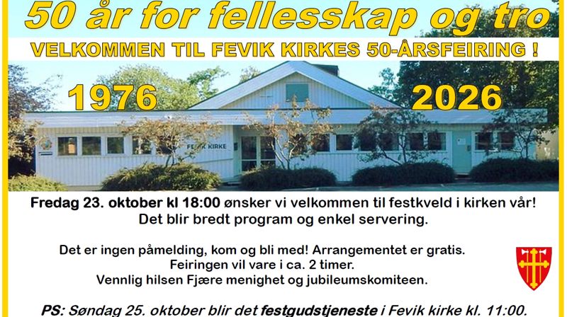 Velkommen til festkveld i Fevik kirke 23/10!