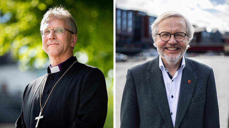 Feire fortid, forme fremtid er overskriften for Moster 2024. Det inspirerer til refleksjon. På bildet fra venstre: Olav Fykse Tveit (foto: Bo Mathisen) og Harald Hegstad (foto: Kirkerådet)