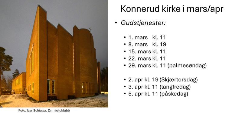 Gudstjenester i mars og påsken i Konnerud kirke
