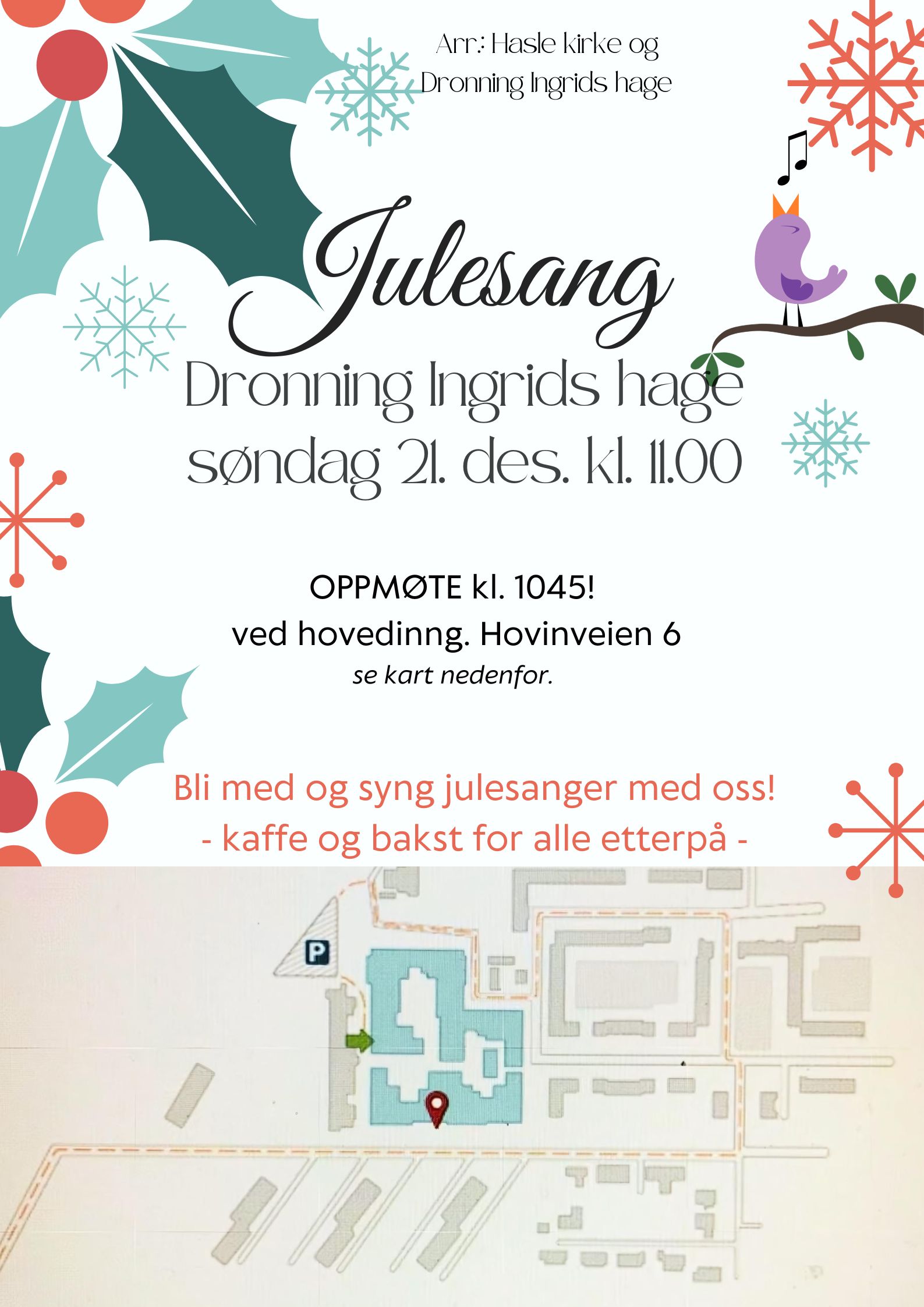 Søndag 21.des. har vi Julesang på Dronning Ingrids hage