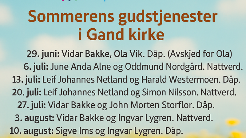 Gudstjenester sommeren 2025
