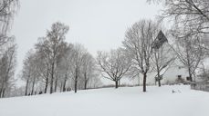 Snødekt kirkebakke. Foto: Norunn Edvardsen