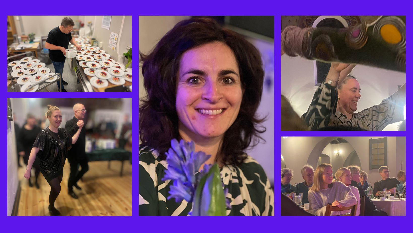 Fra venstre kokken Ronny Myren danderer desserten, frivillig Stefania Gemignani, Mona Wagnildhaug, Vår Frue kirke, kirkemusiker Line Tandberg og menighetsforvalter/kirkemusiker Øyvind Arnesen og studentene Elise Flaathe Johansen og Oda Selbæk Bergjord.