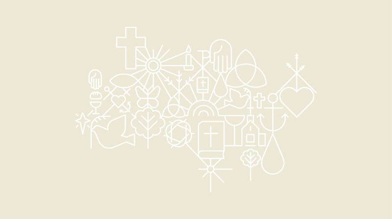 Kirkens mønster med mange små elementer som kors, hjerte, vanndråpe med mer.