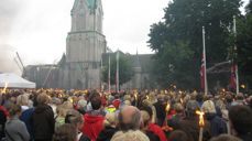 Minnemarkering i Kristiansand 25. juli 2011 etter terrorangrepet tre dager før. Foto: Dag A. Kvarstein.