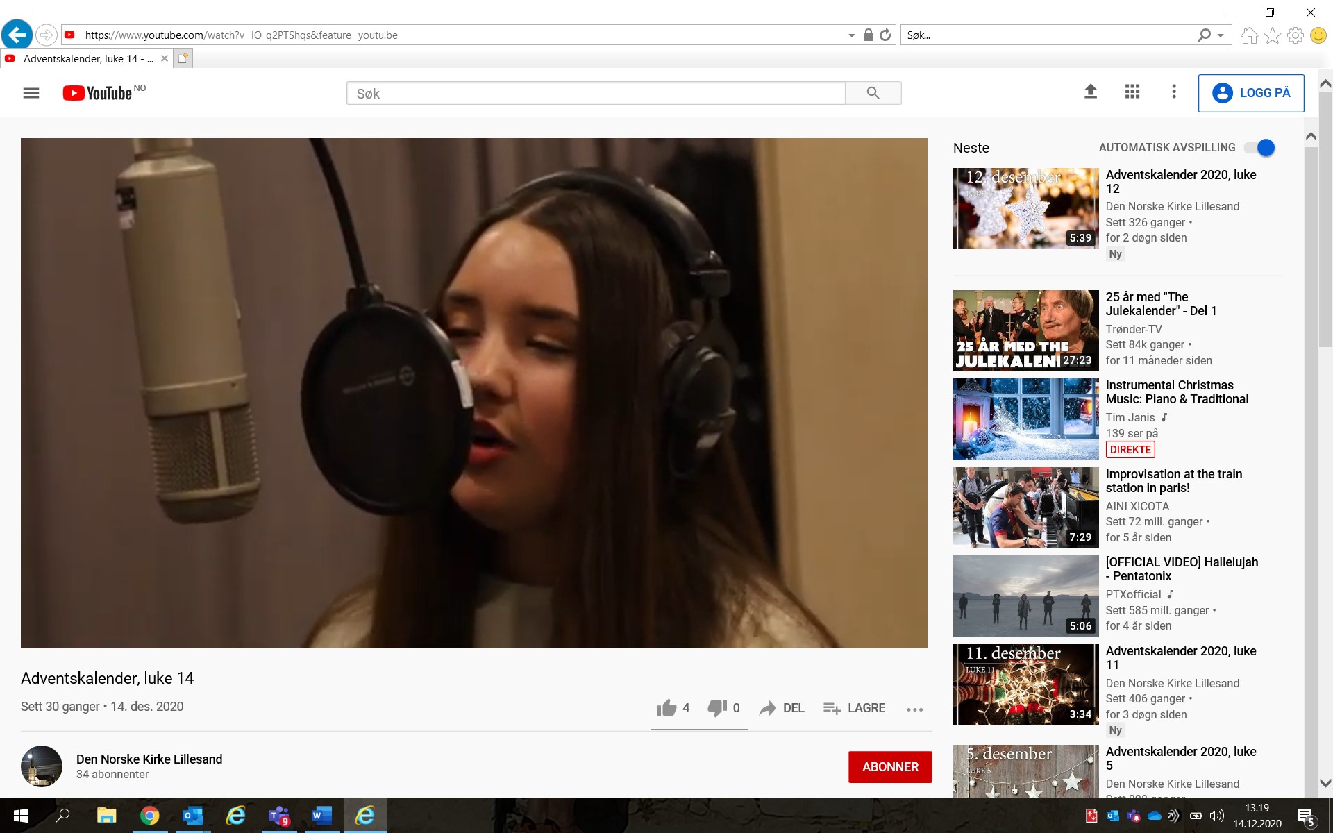 Ane Almås synger "Mary did you know" i julekalenderen fra Lillesand og Høvåg menigheter