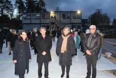 Fra venstre Sogneprest Mari Synnesyn Berg, biskope Stein Reinertsen, menighetsrådsleder Marianne Wegge og leder i byggekomite Gudmund Sagen. Foto: Odd-Inge Uleberg