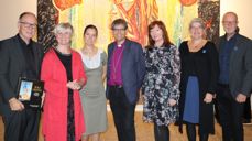 Stiftsdirektør Tormod Stene Hansen (t.v.), kurator Ingvild Pharo, daglig leder ved Telemarksgalleriet Helene Brekke, Biskop Stein Reinertsen, kulturrådgiver Tone Klev Furnes, Leder Administrasjon og forvaltning Tove Frøvoll Thoresen  ( Tunsberg) og kulturrådgiver Tore Dvergastein ( Tunsberg).