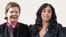 Biskop Ragnhild Jepsen og kultur- og likestillingsminister Lubna Jaffery møtest til samtale om tru i Bergen domkirke. Fotomontasje: Bjørgvin bispedømekontor og Ilja C. Hendel/KUD