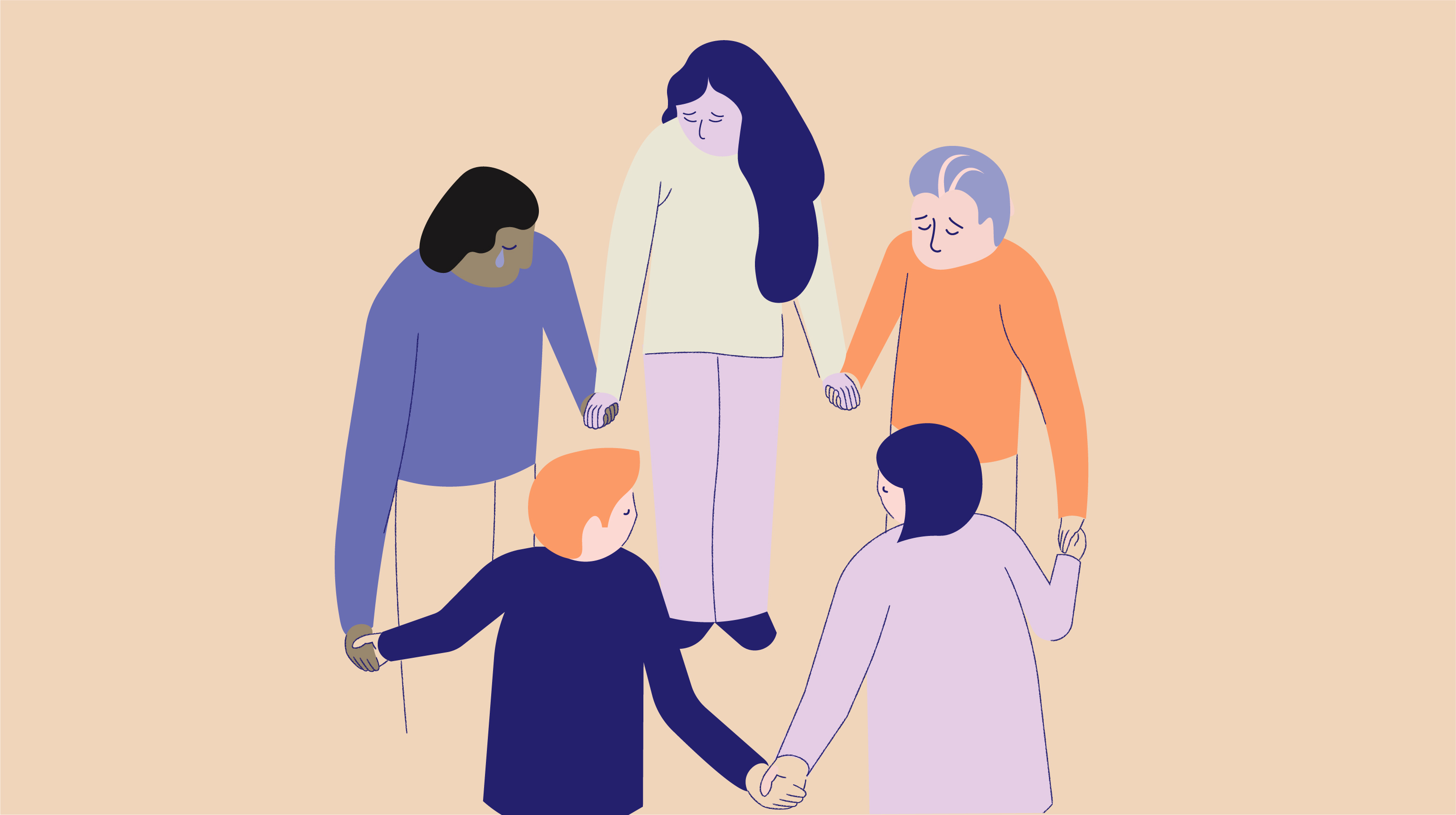 Det er ikkje godt å vere åleine i sorga. Nettverksstøtte i sorg er eit av tema i Sorgmånaden 2021. Ill:Miksmaster