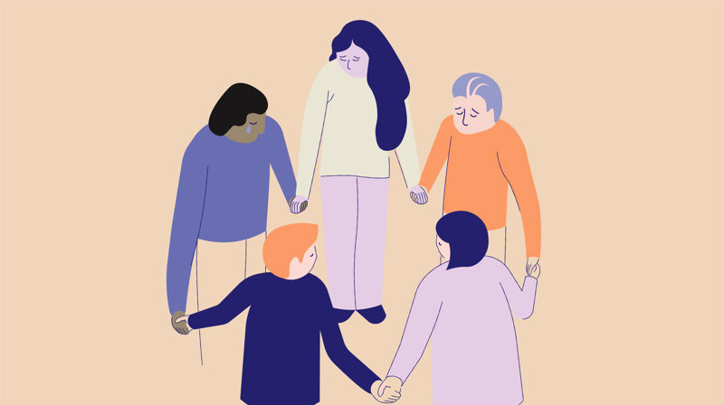 Det er ikkje godt å vere åleine i sorga. Nettverksstøtte i sorg er eit av tema i Sorgmånaden 2021. Ill:Miksmaster