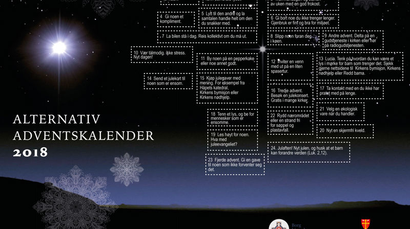 På denne kalenderen er alle lukene åpne, men du får litt å gjøre hver dag likevel.