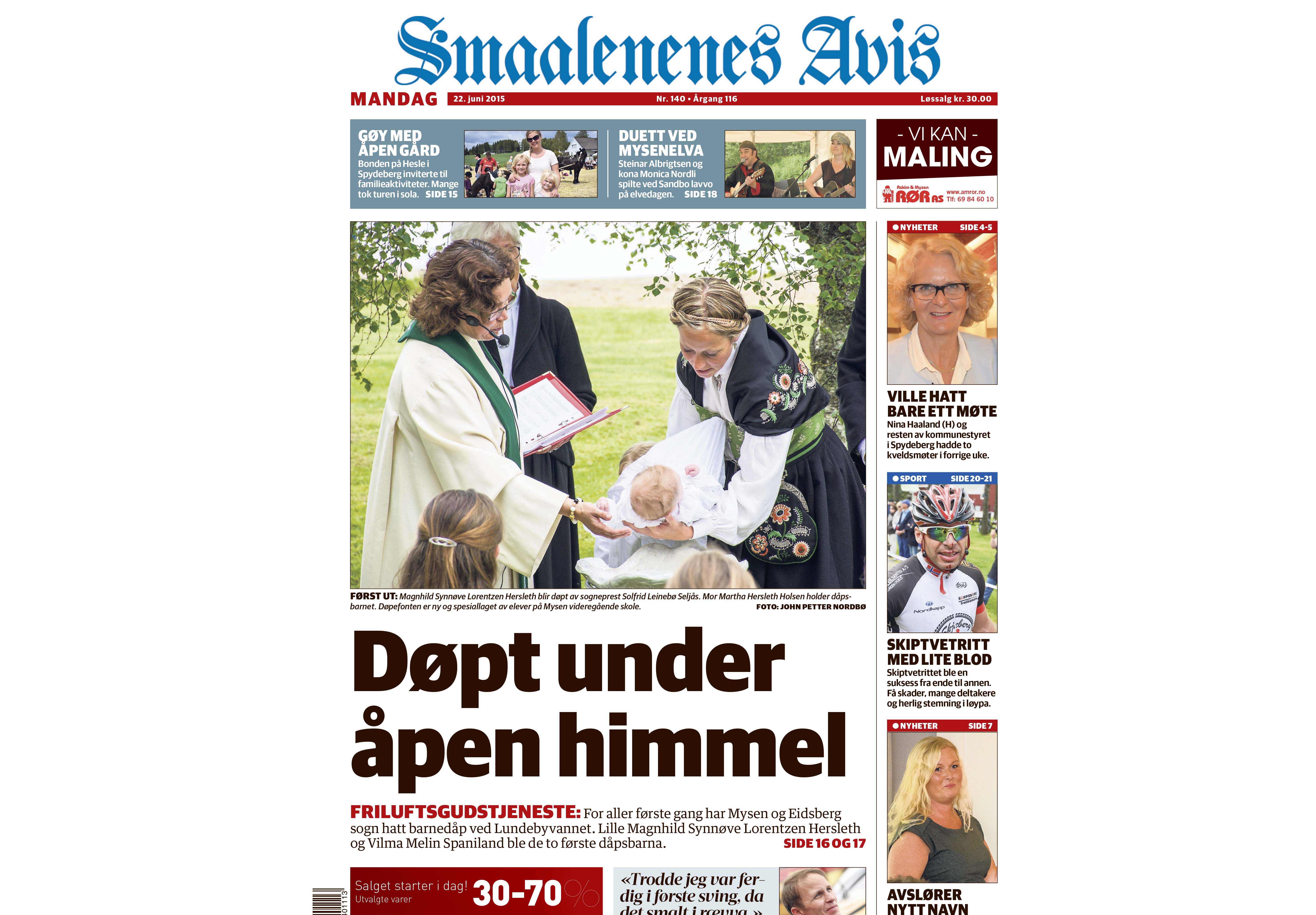 Faksimilie fra Smaalenenes Avis 22.juni.