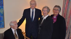 Leif Solberg var gjest på biskopen nyttårsmottakelse i 2014. Her sammen med Georg Hille, Rosemarie Köhn og biskop Solveig Fiske. Foto: Britt Agnete Enemo