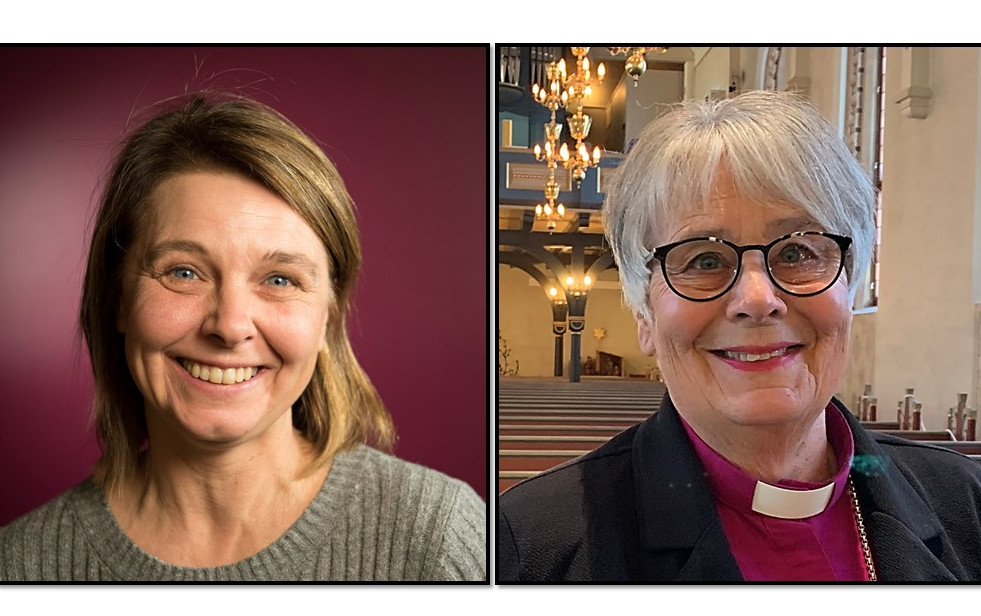 Kristin Tepstad Eide, regionkoordinator Kirkens Nødhjelp og biskope Solveig Fiske. Foto: Håvard Bjelland/KN og Halvard Bjørkås/HBD