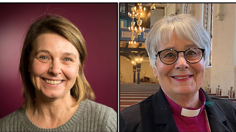 Kristin Tepstad Eide, regionkoordinator Kirkens Nødhjelp og biskope Solveig Fiske. Foto: Håvard Bjelland/KN og Halvard Bjørkås/HBD