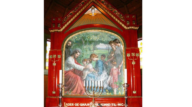 Altertavlen i Skute kirke: La de små barn komme til meg ...