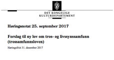 Framlegget til ny lov om trus- og livssynssamfunn (trussamfunnslova) er eit dokument på 230 sider, der lovutkastet følgjer til slutt i dokumentet. 40 paragrafar i dagens kyrkjelov er foreslått redusert til eit kapittel med 9 paragrafar.