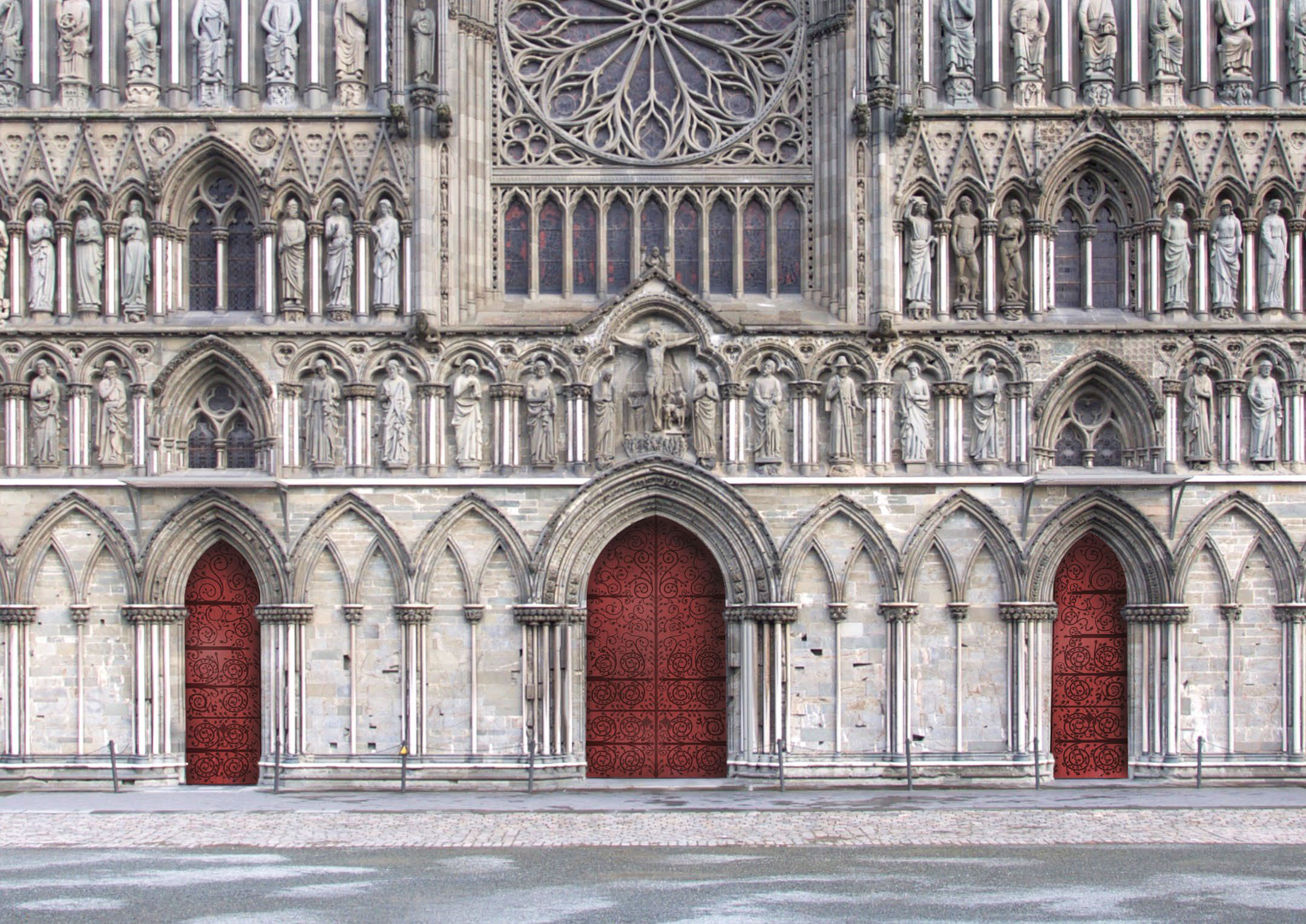 Alle foto: Elisa Kartum/NDR Tekst: NDR/Pressemelding Slik vil de nye dørene på Nidarosdomens vestfront se ut.