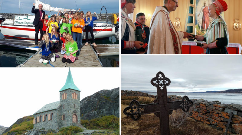 Foto: Kong Oskar IIs kapell: Clemensfranz, CC BY-SA 3.0. Wikimedia Commons Bibeloverrekkelse i Kautokeino: Johan Mathis Gaup, Det Norske Bibelselskap Klimapilegrimsseilas i Brøstadbotn: Nord-Hålogaland bispedømme Kors i Nesseby: Nord-Hålogaland bispedømme