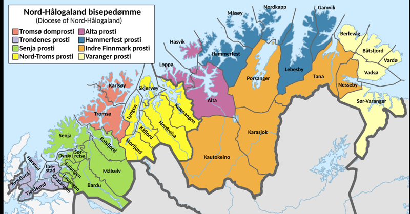 Kart over de åtte prostiene i bispedømmet. Foto: Wikipedia