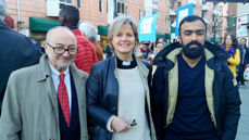 Erwin Kohn (Det Mosaiske Trossamfunn), Anne-May Grasaas (Den norske kirke), Awais Musharraf (Muslimsk dialognettverk) holdt alle apeller på Grønland Torg. Foto: Arshad Jamil.