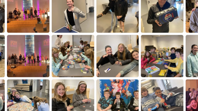 Illustrasjonen viser glimt av glade barn i aktivitet på Fin Fredag, et tilbud for barn mellom 10 og 13 år i Ålgård menighet i Sandnes. Et eksempel på hva man kan søke midler til.