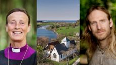 Biskop Anne Lise Ådnøy og forfatter Alf Kjetil Walgermo er med på turen og har en bokprat om håp i klosterkirken på Utstein.