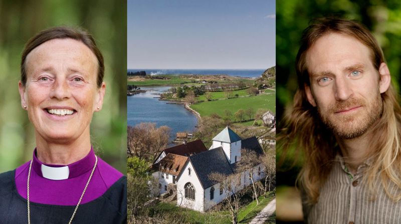 Biskop Anne Lise Ådnøy og forfatter Alf Kjetil Walgermo er med på turen og har en bokprat om håp i klosterkirken på Utstein.