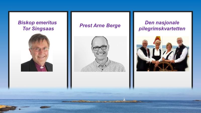 Medvirkende er biskop emeritus Tor Singsaas, prest Arne Berge og Den nasjonale pilegrimskvartetten.