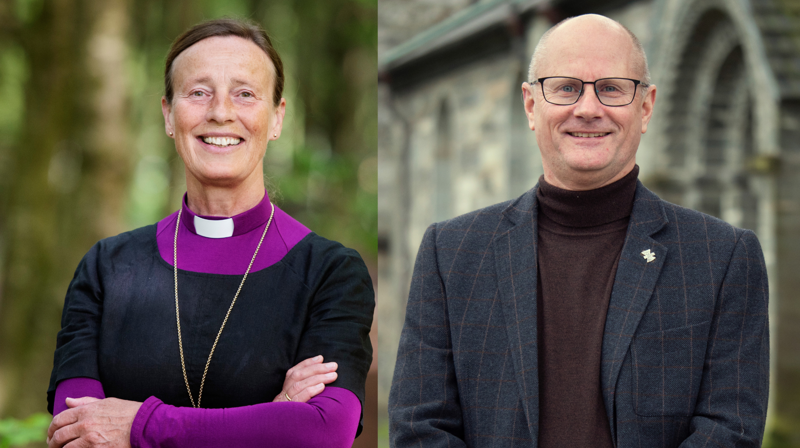 Stavanger biskop Anne Lise Ådnøy og kirkeverge Rune Skagestad i Stavanger kirkelig fellesråd. Foto: Marie von Krogh / Stavanger bispedømme og Andreas Borge Håmsø / Stavanger kirkelig fellesråd