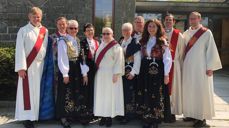 Fra venstre: Diakonirådgiver Asbjørn Finnbakk, biskop Anne Lise Ådnøy, leder i diakoniutvalget Torhild Torstvedt, forbeder Marit Torgersen, diakon Lise-Ingeleiv Grunnaleite, forbeder Helga Hareland, sokneprest Morten Sandland, daglig leder Siri Lindtveit, prost Tomas Mjelde Røsbak, ungdomsdiakon Hans Eskil Vigdel.