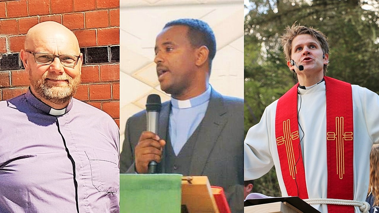 Fra venstre: Tor Jakob Bj&#248;rndal, Tsegayesus Hurisa Hunde og Per B&#248;rge Hillestad. Foto: Den norske kirke og vol.no