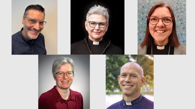 En av disse blir ny biskop i Stavanger: Vidar Mæland Bakke, Stephanie Dietrich, Grethe Lystad Johnsen, Karen Margrete Eikenes Mestad, Tor Magne Nesvik. Foto: Den norske kirke