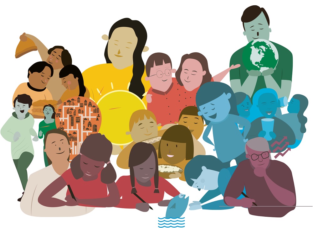 Kirker og kristne organisasjoner har en rolle &#229; spille i den store dugnaden om &#229; n&#229; FNs b&#230;rekraftsm&#229;l. Illustrasjon fra b&#230;rekraftsboka.no