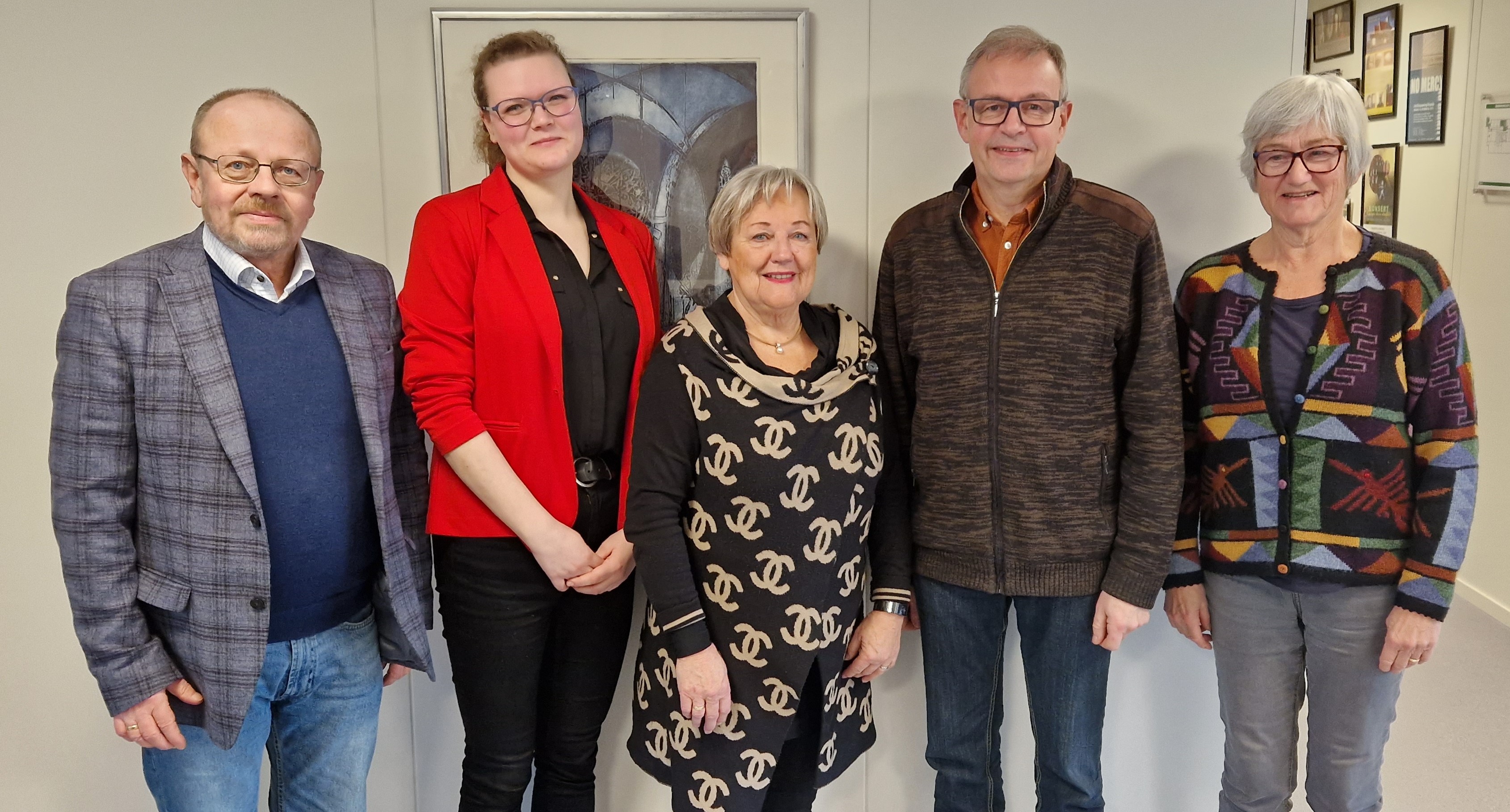 Valgrådet i Tunsberg. Fra venstre Ståle Landmark, Dina Wergeland Venås, Magda Flatmo (nestleder), Kjellfred Dekko (leder) og Tone Westmoen