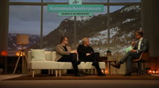 Sveinung Hansen og Solveig Vestenfor i samtale med KLPs Svein Tore Bergestuen om krisehåndtering. Foto: KLP