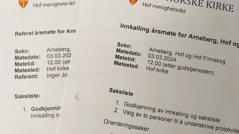 Dokumenter, Hof menighetsråd, årsmøte den 3. mars.