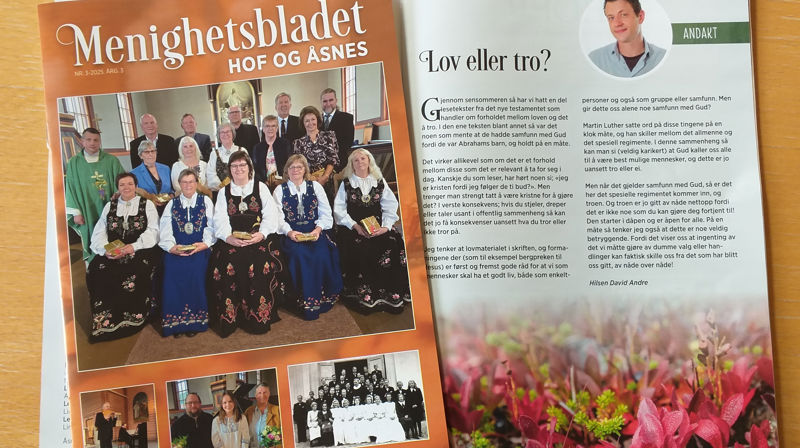 Framside og side 3 i Menighetsbladet for Hof og Åsnes 0325