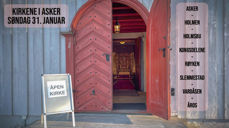 Velkommen inn! Røyken kirke er en av totalt 8 kirker i Asker som holder åpent søndag 31. januar. Foto: Øystein Mollestad /Asker kirkelige fellesråd