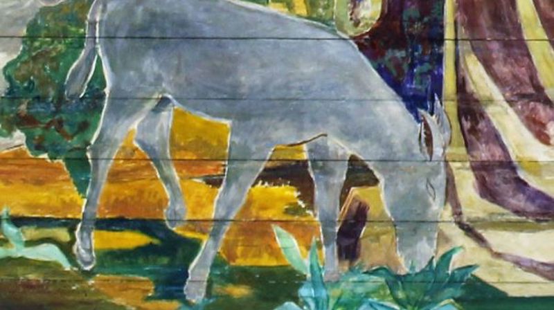 Bildet: Utsnitt av Hugo Lous Mohr «Hengivelse» fra takmaleri i Oslo domkirke