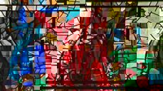 Steiningen av Stefanus. Glassmaleri fra den lutherske St. Stephen's Church i Florida. Glassmaleriet er laget av The Willet Stained Glass Studios i Philadelphia, USA