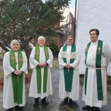 Prost Geir Paulsen, prest Ådne Skiftun, sokneprest Anna Elisabet Gestsdòttir og prest Gunnar Fagerbakke Eldevik.